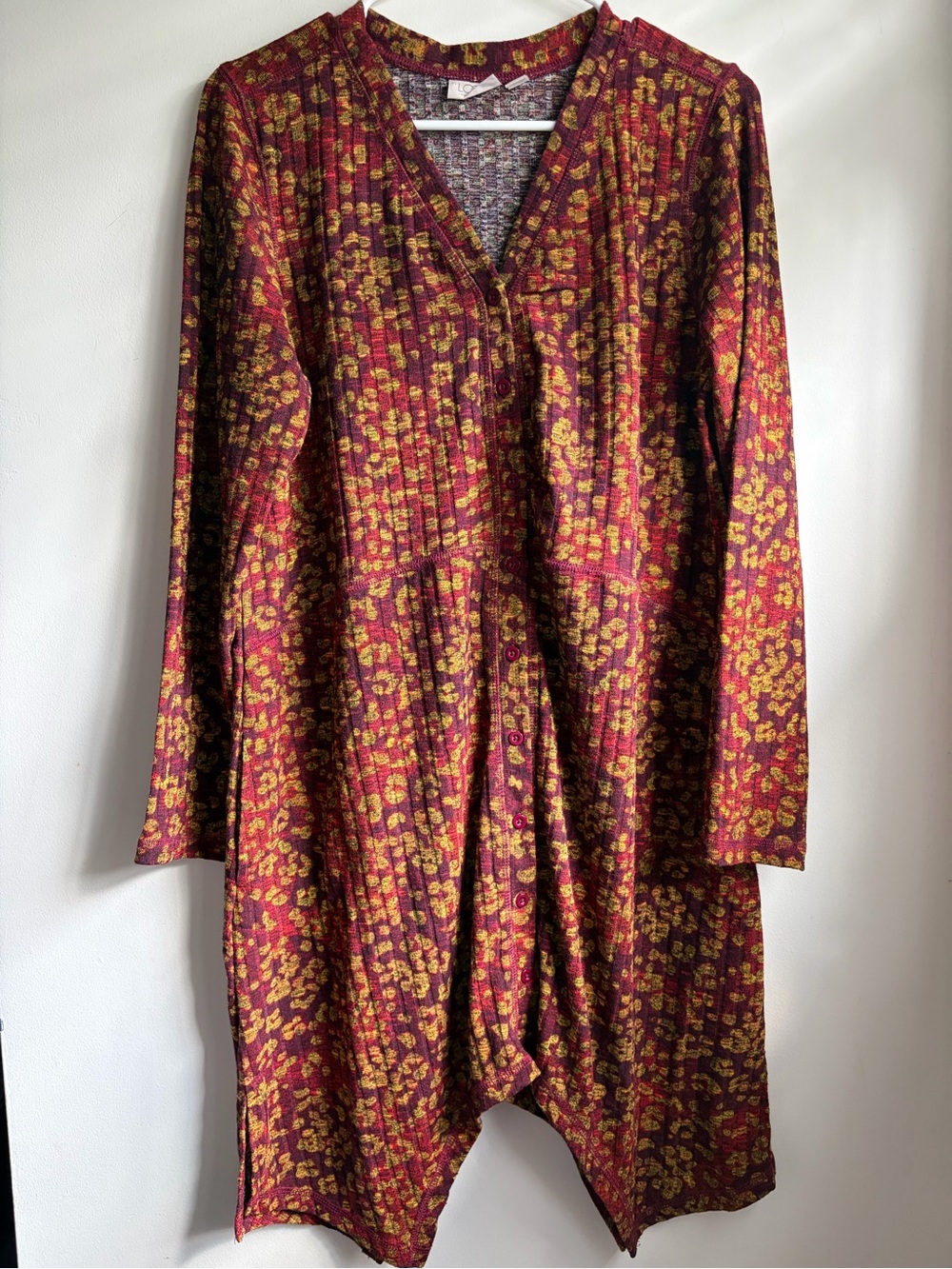 LOGO by Lori Goldstein Long Sleeve Button Up Dress with Shark Bite Hem Sz M